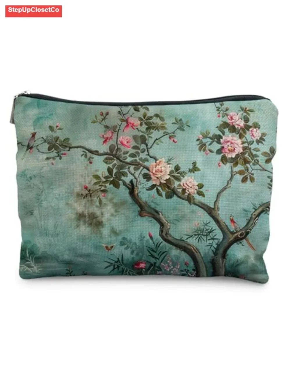 Vintage Chinoiserie Floral Linen Makeup Bag Cosmetic Pouch Travel Toiletry